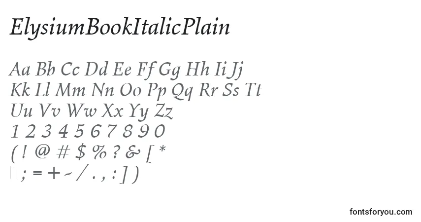 A fonte ElysiumBookItalicPlain – alfabeto, números, caracteres especiais