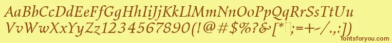 Czcionka ElysiumBookItalicPlain – brązowe czcionki na żółtym tle