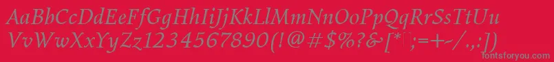 ElysiumBookItalicPlain-Schriftart – Graue Schriften auf rotem Hintergrund