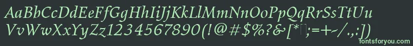 ElysiumBookItalicPlain-fontti – vihreät fontit mustalla taustalla