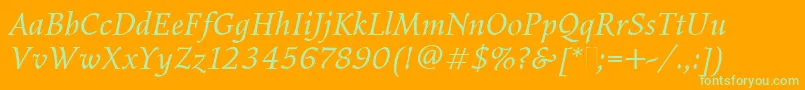 ElysiumBookItalicPlain Font – Green Fonts on Orange Background