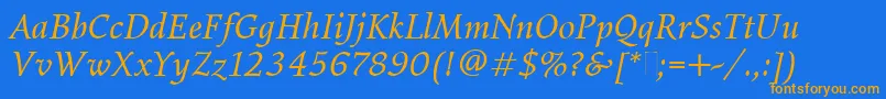 ElysiumBookItalicPlain Font – Orange Fonts on Blue Background