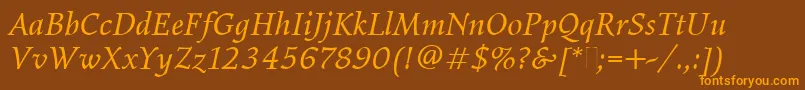 ElysiumBookItalicPlain Font – Orange Fonts on Brown Background