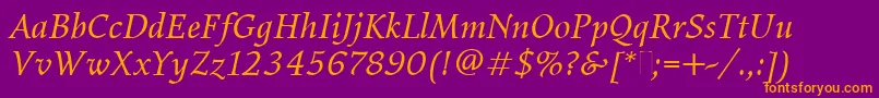 ElysiumBookItalicPlain Font – Orange Fonts on Purple Background