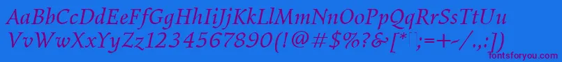 ElysiumBookItalicPlain Font – Purple Fonts on Blue Background