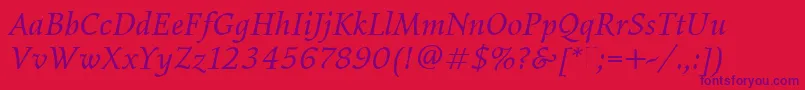 ElysiumBookItalicPlain Font – Purple Fonts on Red Background