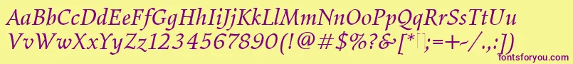 ElysiumBookItalicPlain Font – Purple Fonts on Yellow Background