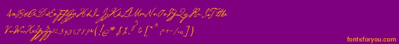 GeorgeGibson-Schriftart – Orangefarbene Schriften auf violettem Hintergrund