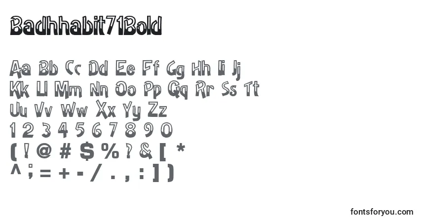 Schriftart Badhhabit71Bold – Alphabet, Zahlen, spezielle Symbole