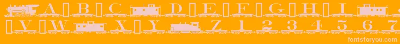 Alphabettrain-Schriftart – Rosa Schriften auf orangefarbenem Hintergrund