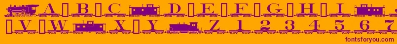 Czcionka Alphabettrain – fioletowe czcionki na pomarańczowym tle