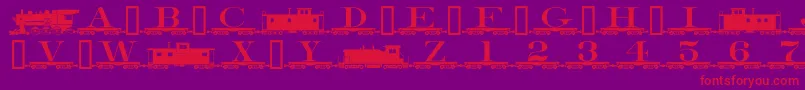 Alphabettrain-Schriftart – Rote Schriften auf violettem Hintergrund