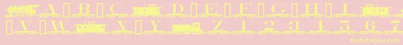 Alphabettrain-Schriftart – Gelbe Schriften auf rosa Hintergrund