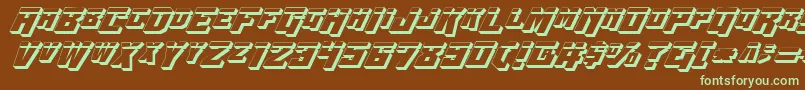 フォントWhiskeyBravoVictorLaser3D – 緑色の文字が茶色の背景にあります。