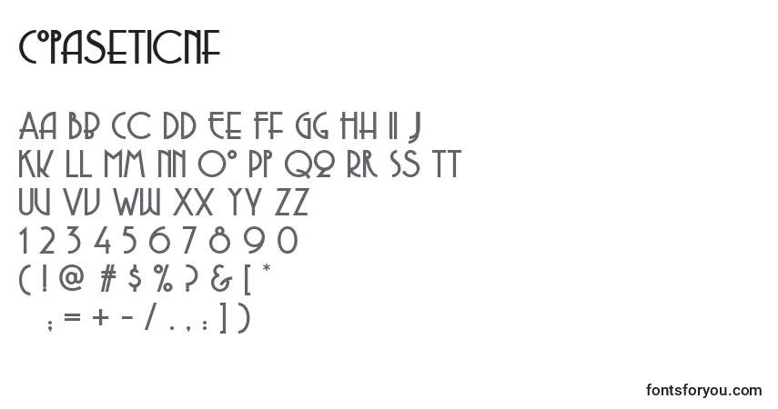 A fonte CopaseticNf – alfabeto, números, caracteres especiais