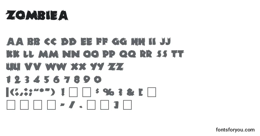 Шрифт Zombiea – алфавит, цифры, специальные символы