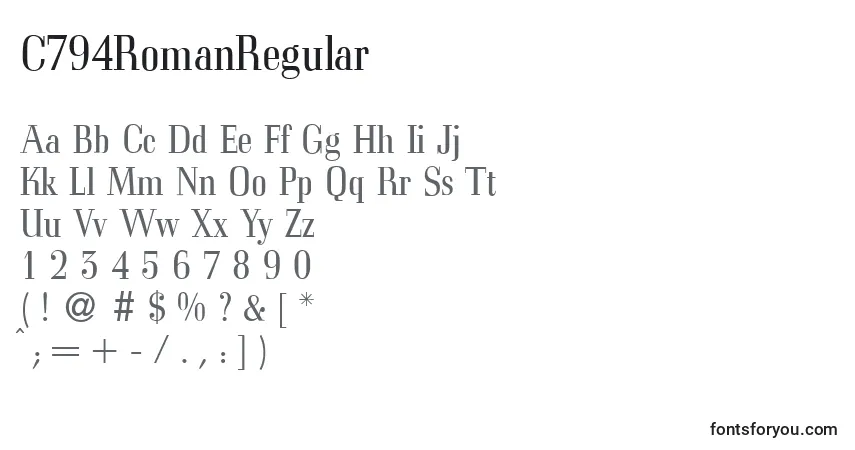 Czcionka C794RomanRegular – alfabet, cyfry, specjalne znaki