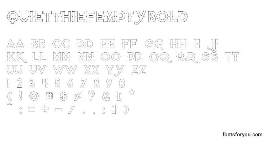 A fonte Quietthiefemptybold (117459) – alfabeto, números, caracteres especiais