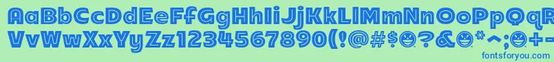 Шрифт Arb218NbFinishedFreewareAn – синие шрифты на зелёном фоне