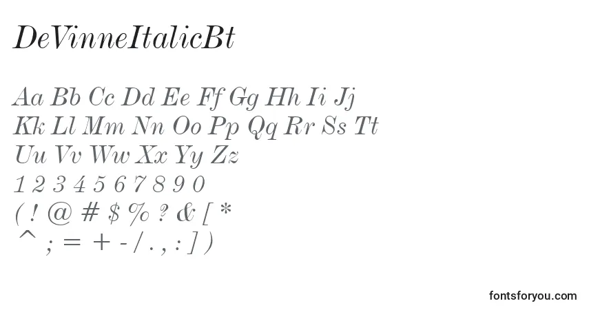 Шрифт DeVinneItalicBt – алфавит, цифры, специальные символы