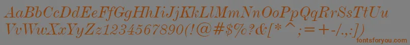 DeVinneItalicBt-Schriftart – Braune Schriften auf grauem Hintergrund