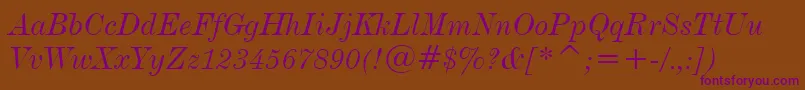 DeVinneItalicBt Font – Purple Fonts on Brown Background