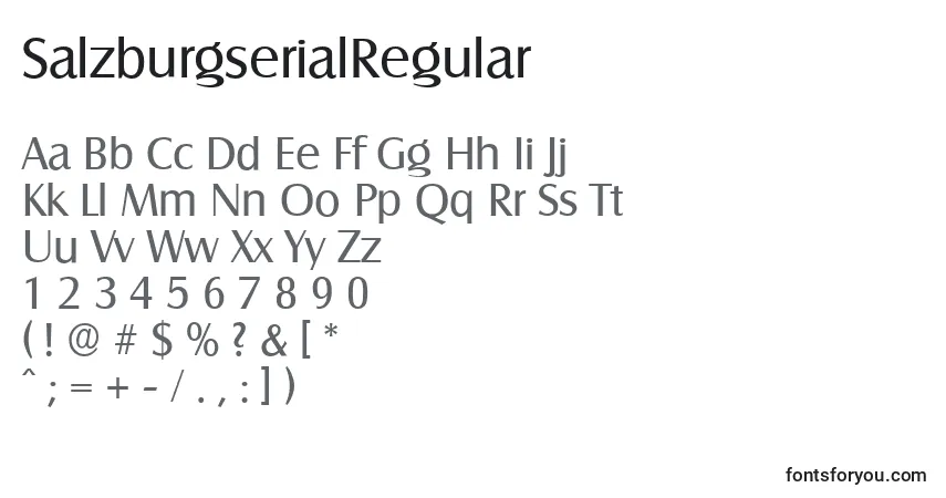 Czcionka SalzburgserialRegular – alfabet, cyfry, specjalne znaki