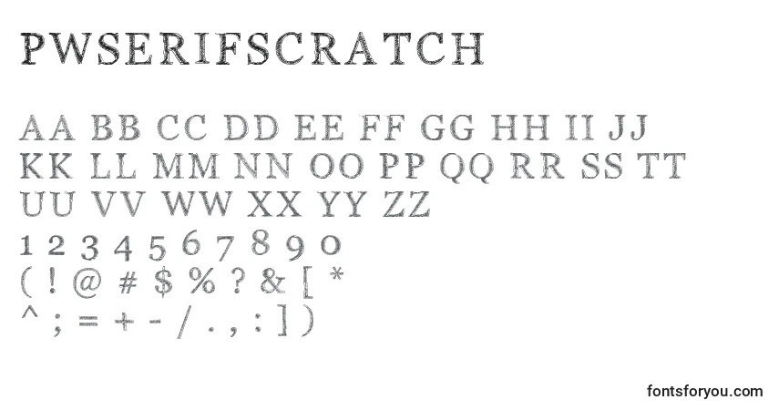 Czcionka Pwserifscratch – alfabet, cyfry, specjalne znaki