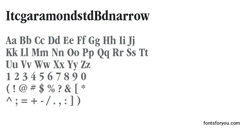 A fonte ItcgaramondstdBdnarrow – alfabeto, números, caracteres especiais