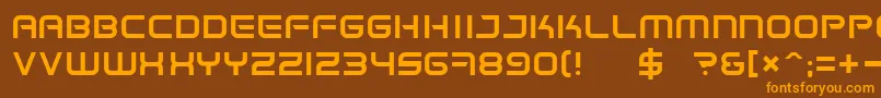 フォントSpaceFrigate – オレンジ色の文字が茶色の背景にあります。