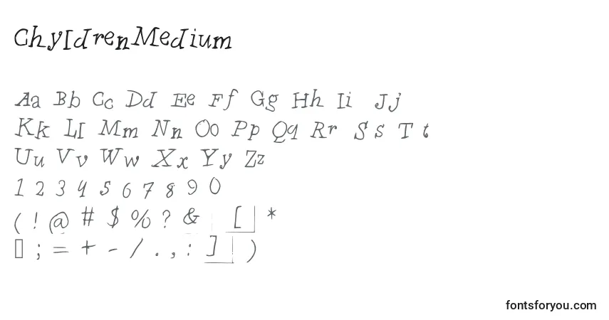 A fonte ChyldrenMedium – alfabeto, números, caracteres especiais