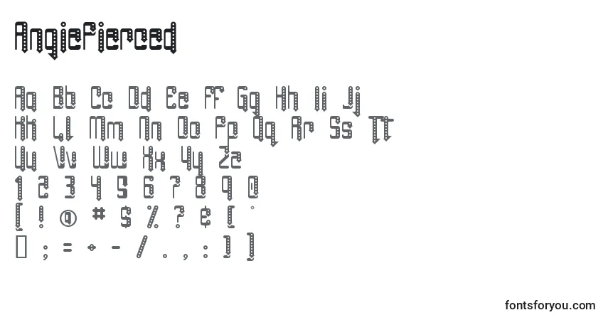 Шрифт AngiePierced – алфавит, цифры, специальные символы