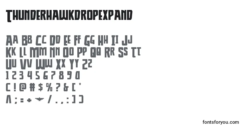 A fonte Thunderhawkdropexpand – alfabeto, números, caracteres especiais
