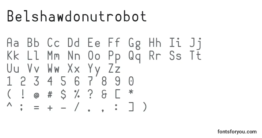 Belshawdonutrobot-fontti – aakkoset, numerot, erikoismerkit