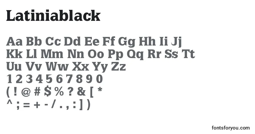 A fonte Latiniablack – alfabeto, números, caracteres especiais