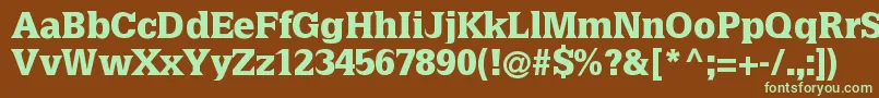 フォントLatiniablack – 緑色の文字が茶色の背景にあります。