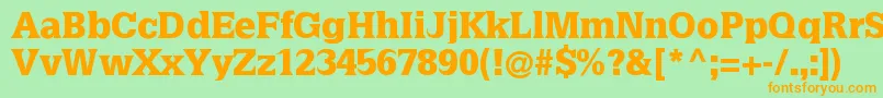 フォントLatiniablack – オレンジの文字が緑の背景にあります。