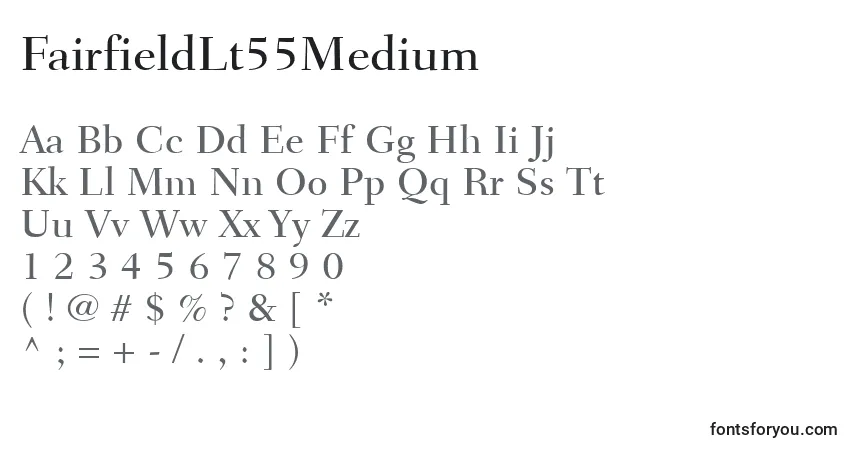 A fonte FairfieldLt55Medium – alfabeto, números, caracteres especiais