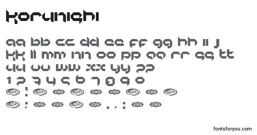 Fuente Korunishi - alfabeto, números, caracteres especiales