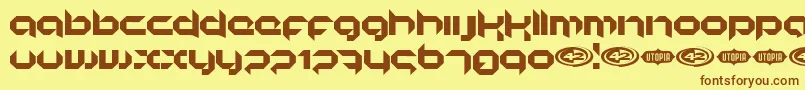 フォントKorunishi – 茶色の文字が黄色の背景にあります。