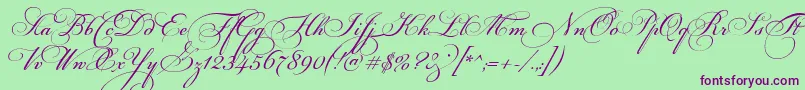 MariaAntuanetta-fontti – violetit fontit vihreällä taustalla