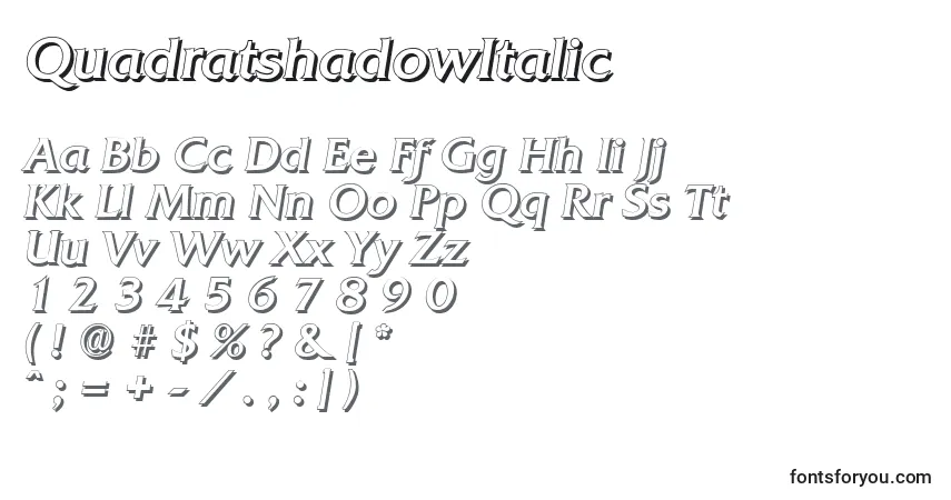 Czcionka QuadratshadowItalic – alfabet, cyfry, specjalne znaki