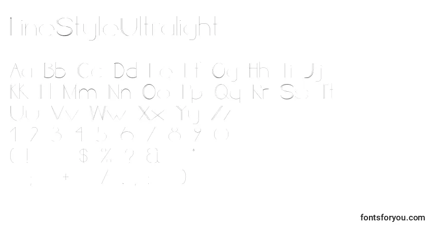 A fonte LineStyleUltralight – alfabeto, números, caracteres especiais