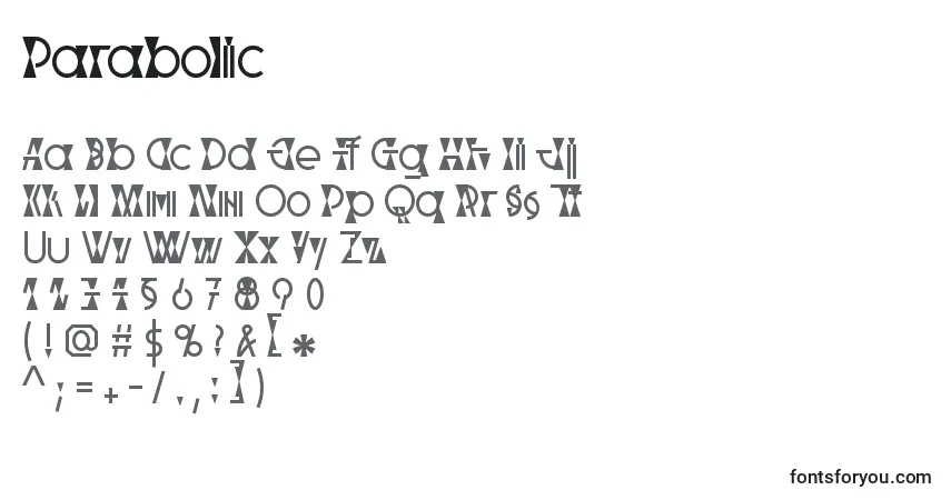 Czcionka Parabolic – alfabet, cyfry, specjalne znaki