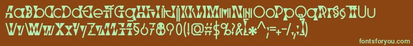 フォントParabolic – 緑色の文字が茶色の背景にあります。
