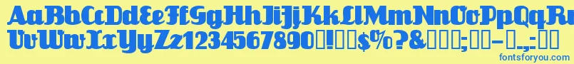 フォントFlandersride – 青い文字が黄色の背景にあります。