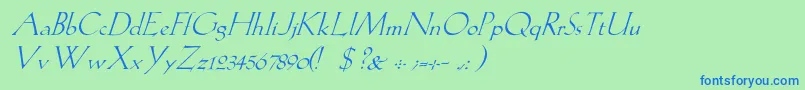 Fonte LilithItalic – fontes azuis em um fundo verde