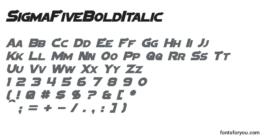 Czcionka SigmaFiveBoldItalic – alfabet, cyfry, specjalne znaki