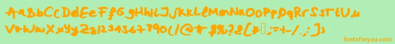 フォントMiriamsfont – オレンジの文字が緑の背景にあります。