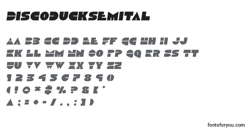 Czcionka Discoducksemital – alfabet, cyfry, specjalne znaki